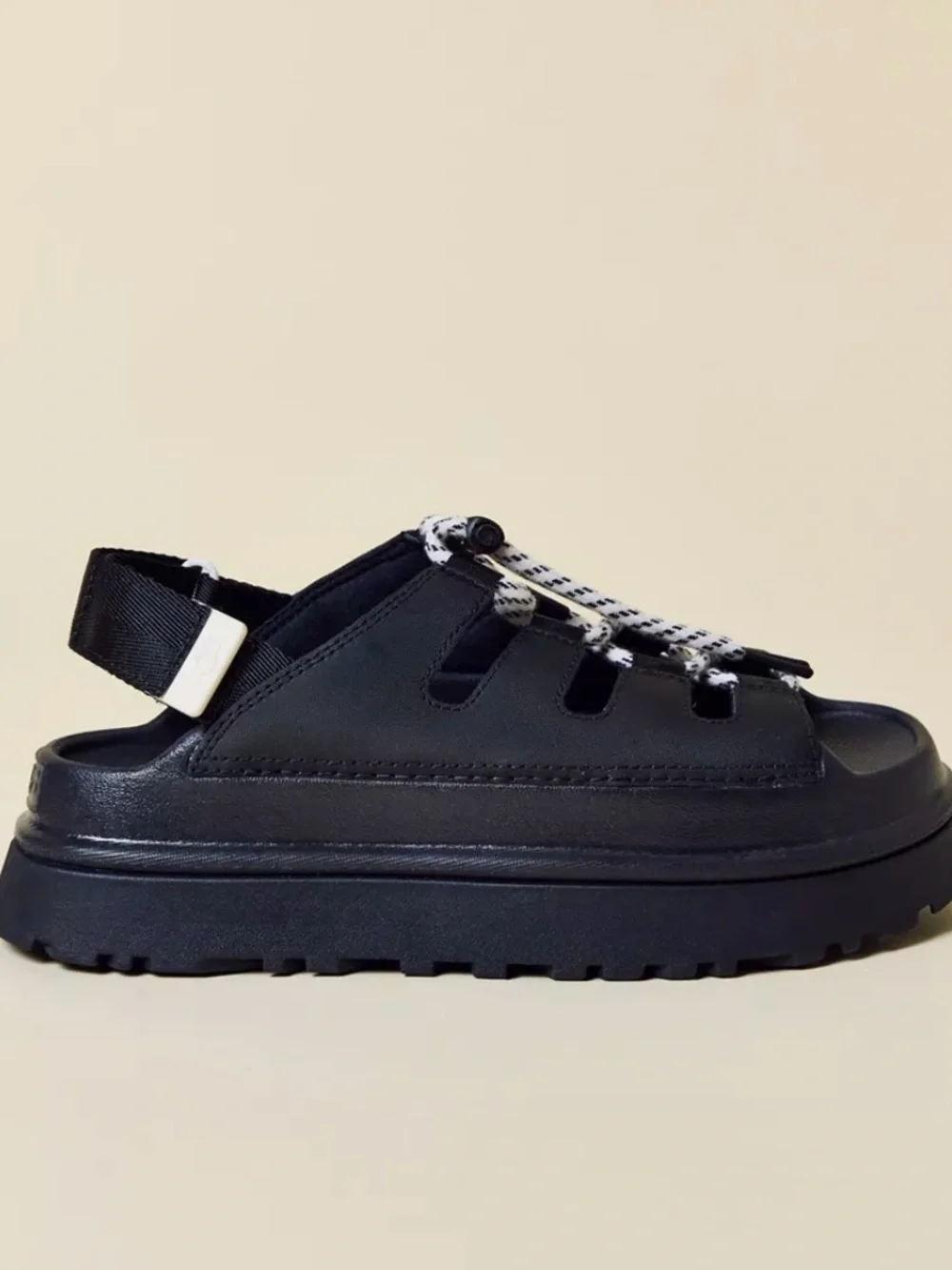 UGG Golden Glow Black Platform Lace-Up Sandal - Women Sz 8